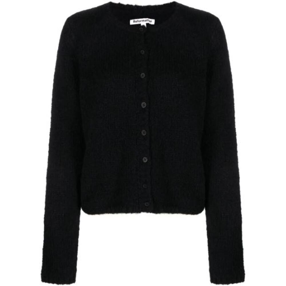 Reformation Clara Crew Button-Front Cardigan Wool-Blend Black Size Small